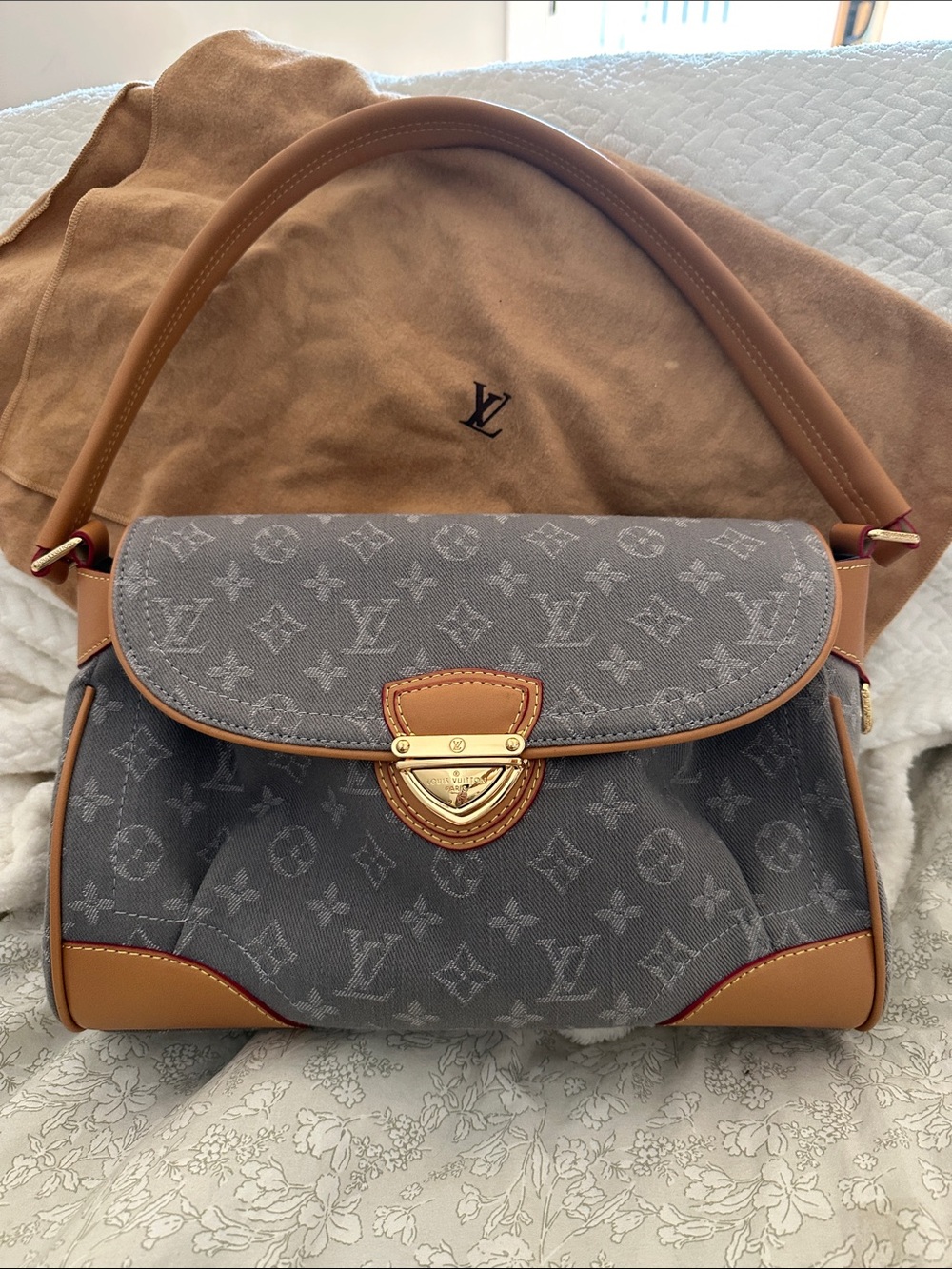 Monogram Canvas Shoulder Bag with Tan Trim